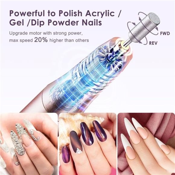 Cordless Nail Drill Electric File:Professional for Acrylic Gel Dip Powder Nails - Picture 4 of 6